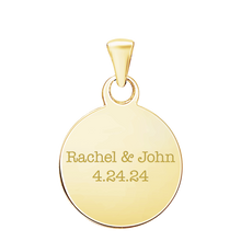 Load image into Gallery viewer, Sterling Silver 18K Yellow Gold Finish Round Disc Charm With Optional Engraving (.030" thickness)