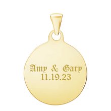 Load image into Gallery viewer, Sterling Silver 18K Yellow Gold Finish Round Disc Charm With Optional Engraving (.030" thickness)