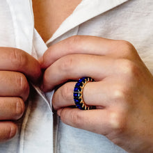 Load image into Gallery viewer, All Around Emerald Shape Blue Colored Stone Ring (6.0 x 4.0 mm)