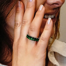 Load image into Gallery viewer, All Around Emerald Shape Green Colored Stone Ring (6.0 x 4.0 mm)