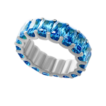 Load image into Gallery viewer, All Around Emerald Shape Light Blue Colored Stone Ring (6.0 x 4.0 mm)