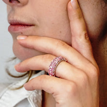 Load image into Gallery viewer, All Around Emerald Shape Pink Colored Stone Ring (6.0 x 4.0 mm)