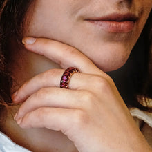 Load image into Gallery viewer, All Around Emerald Shape Red Colored Stone Ring (6.0 x 4.0 mm)