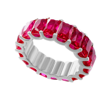 Load image into Gallery viewer, All Around Emerald Shape Red Colored Stone Ring (6.0 x 4.0 mm)