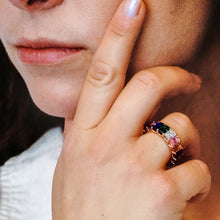 Load image into Gallery viewer, All Around Emerald Shape Rainbow Colored Stone Ring (6.0 x 4.0 mm)