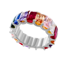 Load image into Gallery viewer, All Around Emerald Shape Rainbow Colored Stone Ring (6.0 x 4.0 mm)