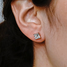 Load image into Gallery viewer, Square Four Prong Earrings with Flat Side Wire and CZ