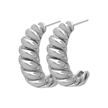 Load image into Gallery viewer, Croissant Hoop Earrings in Sterling Silver