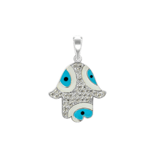 Load image into Gallery viewer, ITI NYC Hamsa Pendant with Evil Eye with Blue Enamel in Sterling Silver