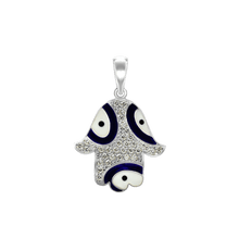 Load image into Gallery viewer, ITI NYC Hamsa Pendant with Evil Eye with Black and White Enamel in Sterling Silver