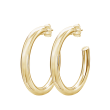 Load image into Gallery viewer, Round Tube Hoop Earring with Post in 14K Gold (4 mm)