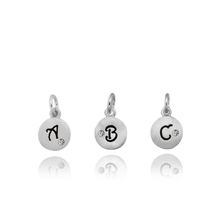 Load image into Gallery viewer, ITI NYC Initial Pendants with Black Enamel in Sterling Silver (11mm) (100% Polished with Bail - Includes CZ)