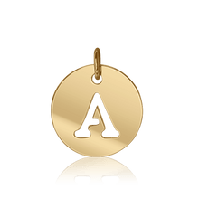 Load image into Gallery viewer, ITI NYC Uppercase Cut Out Disc in 14K Gold (12mm) (100% Polished with Bail)