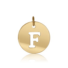 Load image into Gallery viewer, ITI NYC Uppercase Cut Out Disc in 14K Gold (12mm) (100% Polished with Bail)