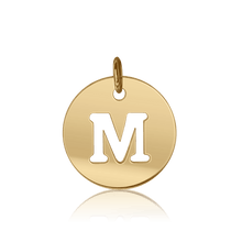 Load image into Gallery viewer, ITI NYC Uppercase Cut Out Disc in 14K Gold (12mm) (100% Polished with Bail)