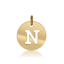 Load image into Gallery viewer, ITI NYC Uppercase Cut Out Disc in 14K Gold (12mm) (100% Polished with Bail)