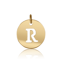 Load image into Gallery viewer, ITI NYC Uppercase Cut Out Disc in 14K Gold (12mm) (100% Polished with Bail)