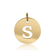 Load image into Gallery viewer, ITI NYC Uppercase Cut Out Disc in 14K Gold (12mm) (100% Polished with Bail)