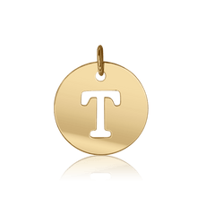 Load image into Gallery viewer, ITI NYC Uppercase Cut Out Disc in 14K Gold (12mm) (100% Polished with Bail)