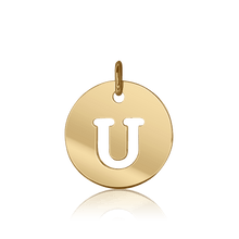 Load image into Gallery viewer, ITI NYC Uppercase Cut Out Disc in 14K Gold (12mm) (100% Polished with Bail)