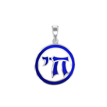 Load image into Gallery viewer, ITI NYC Chai Pendant with Blue Enamel in Sterling Silver