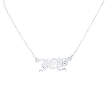 Load image into Gallery viewer, Old English Laser Cut Out Necklace in 14K White Gold