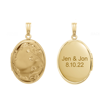 Load image into Gallery viewer, ITI NYC Hand Engraved Design Oval Locket in 14K Gold Filled with Optional Engraving (34 x 20 mm)