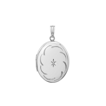 Load image into Gallery viewer, ITI NYC Hand Engraved Design Oval Locket with Diamonds in Sterling Silver with Optional Engraving (34 x 20 mm)