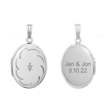 Load image into Gallery viewer, ITI NYC Hand Engraved Design Oval Locket with Diamonds in Sterling Silver with Optional Engraving (34 x 20 mm)