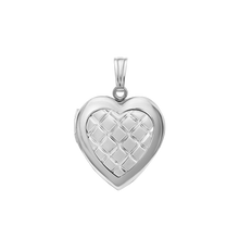 Load image into Gallery viewer, ITI NYC Embossed Engraved Design Heart Locket in Sterling Silver with Optional Engraving (29 x 19 mm)