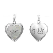 Load image into Gallery viewer, ITI NYC Mother Engraved Design of Pearl Heart Locket in Sterling Silver with Optional Engraving (28 x 19 mm)