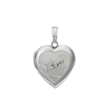 Load image into Gallery viewer, ITI NYC Mother Engraved Design of Pearl Heart Locket in Sterling Silver with Optional Engraving (28 x 19 mm)