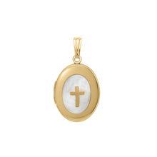Load image into Gallery viewer, ITI NYC Mother of Pearl Oval Locket in 14K Gold Filled with Optional Engraving (30 x 16 mm)