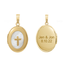 Load image into Gallery viewer, ITI NYC Mother of Pearl Oval Locket in 14K Gold Filled with Optional Engraving (30 x 16 mm)