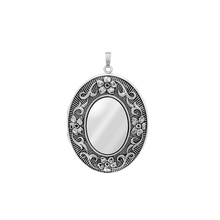 Load image into Gallery viewer, ITI NYC Antique Finish Embossed Oval Locket in Sterling Silver with Optional Engraving (57 x 39 mm)