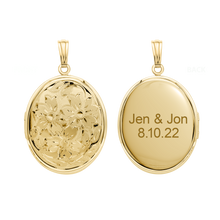 Load image into Gallery viewer, ITI NYC Hand Engraved Design Oval Locket in 14K Gold Filled with Optional Engraving (46 x 30 mm)