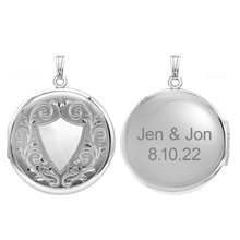 Load image into Gallery viewer, ITI NYC Hand Engraved Design Round Locket in Sterling Silver with Optional Engraving (42 x 33 mm)