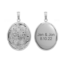 Load image into Gallery viewer, ITI NYC Hand Engraved Design Oval Locket in Sterling Silver with Optional Engraving (46 x 30 mm)