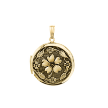 Load image into Gallery viewer, ITI NYC Antique Finish Embossed Round Locket in 14K Gold Filled with Optional Engraving (31 x 23 mm)