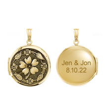 Load image into Gallery viewer, ITI NYC Antique Finish Embossed Round Locket in 14K Gold Filled with Optional Engraving (31 x 23 mm)
