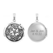 Load image into Gallery viewer, ITI NYC Antique Finish Embossed Round Locket in Sterling Silver with Optional Engraving (32 x 24 mm)