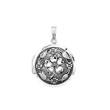 Load image into Gallery viewer, ITI NYC Antique Finish Embossed Round Locket in Sterling Silver with Optional Engraving (32 x 24 mm)