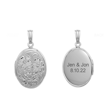 Load image into Gallery viewer, ITI NYC Embossed Oval Locket in Sterling Silver with Optional Engraving (30 x 17 mm)