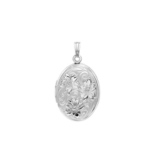 Load image into Gallery viewer, ITI NYC Embossed Oval Locket in Sterling Silver with Optional Engraving (30 x 17 mm)