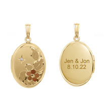 Load image into Gallery viewer, ITI NYC Tri-Color & Hand Engraved Design Oval Locket with Diamonds in 14K Gold Filled with Optional Engraving (30 x 16 mm)
