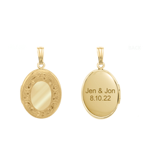 Load image into Gallery viewer, ITI NYC Hand Engraved Design Oval Locket in 14K Gold Filled with Optional Engraving (23 x 13 mm)