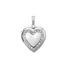 Load image into Gallery viewer, ITI NYC Heart Engraved Design Locket with Austrian Crystals (Not Diamonds) in Sterling Silver with Optional Engraving (28 x 19 mm)