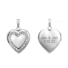 Load image into Gallery viewer, ITI NYC Heart Engraved Design Locket with Austrian Crystals (Not Diamonds) in Sterling Silver with Optional Engraving (28 x 19 mm)