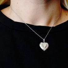 Load image into Gallery viewer, ITI NYC Heart Engraved Design Locket with Austrian Crystals (Not Diamonds) in Sterling Silver with Optional Engraving (28 x 19 mm)