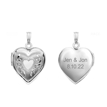Load image into Gallery viewer, ITI NYC Hand Engraved Design Heart Locket in Sterling Silver with Optional Engraving (22 x 15 mm)
